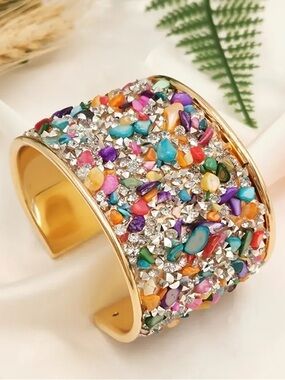 5/$15 🩷 MUST BUNDLE Multicolor Crystal & Bead Wide Cuff Bracelet